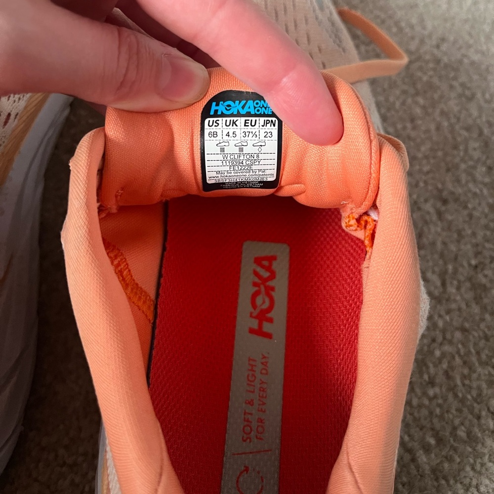 Hoka Clifton 8 Women's Peach Running Shoes - Picture 6 of 7